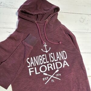 U.S. Apparel Sanibel Island Florida Hoodie Maroon Heathered Pullover Small
